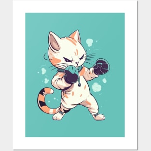 Cat kickboxing Posters and Art